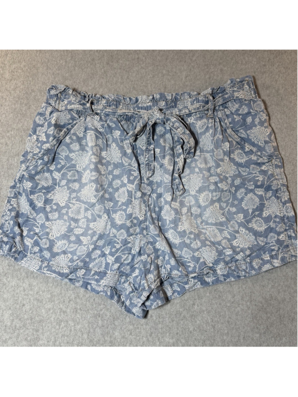 Floral AOP Paperbag Shorts Womens XL 100% Lyocell Tie Waist Boho Summer Beach